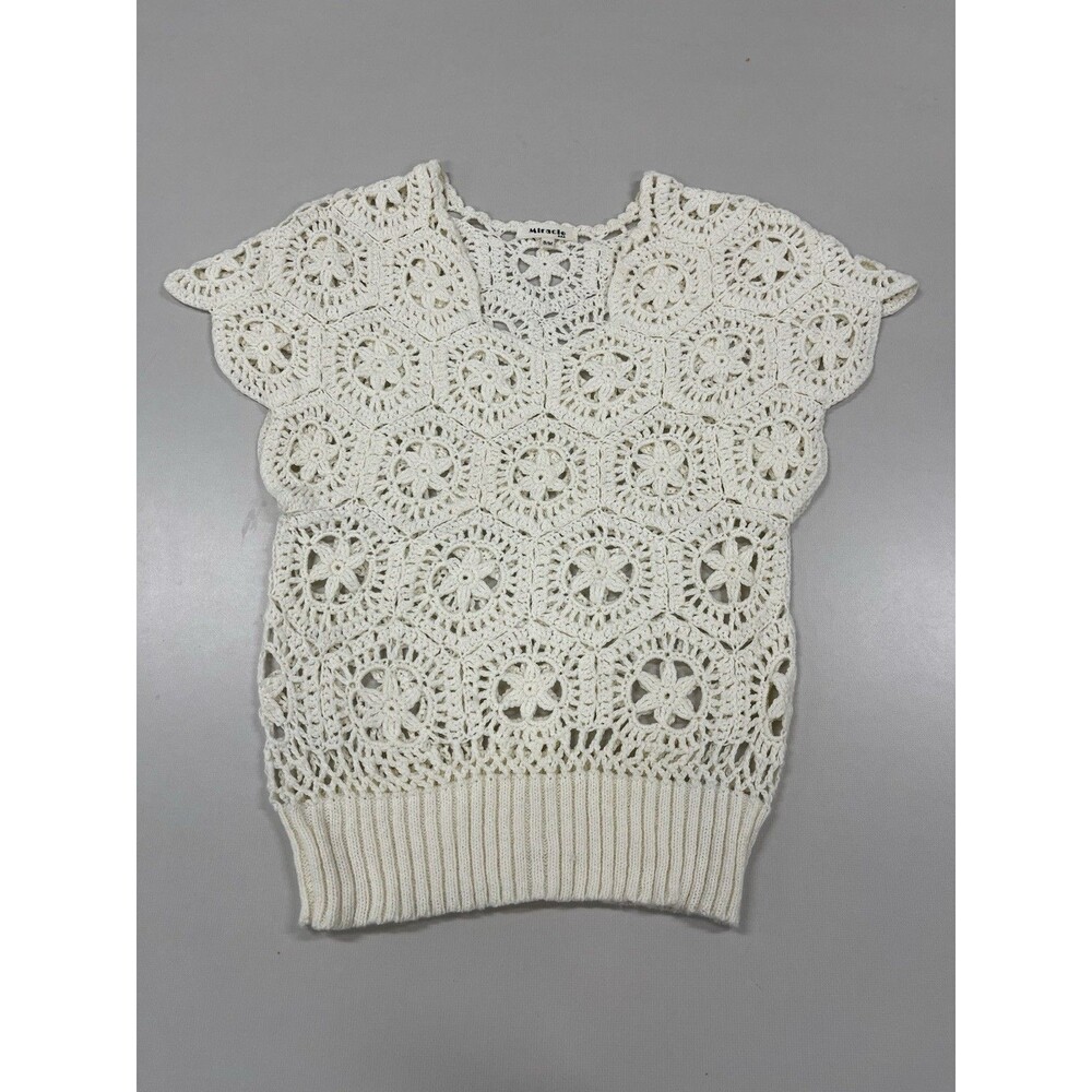 Women's Ivory Crochet Short Sleeve Top, Size S/M